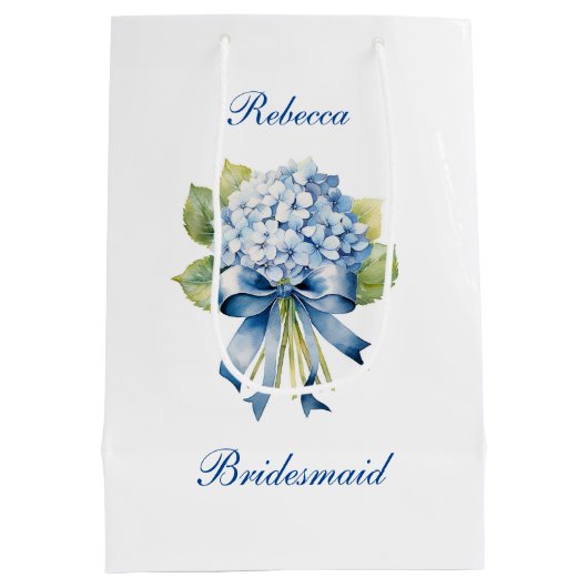 Trendy Blue Hydrangea bruidsmeisje voorstel Medium Cadeauzakje (Achterkant)