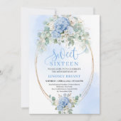 Trendy Blue Hydrangea Gold Sweet Sixteen Party  Kaart (Voorkant)