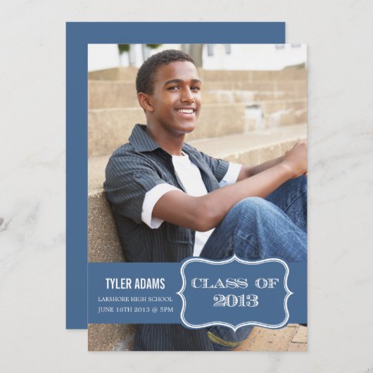 Trendy Blue Label Klasse van 2013 Afstuderen Kaart (Voorkant / Achterkant)