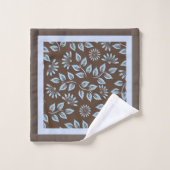 Trendy Blue Leaves op Brown/Monogram Bad Handdoek (Wasdoekje)
