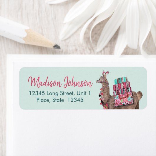 Trendy blue Llama | BABY SHOWER Etiket (Insitu)