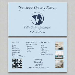 Trendy Blue Maid Schoonmaakhuis QR Code Sparkling Visitekaartje