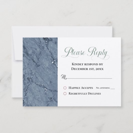 Trendy Blue Marble RSVP Gelieve te antwoorden Wedd (Voorkant)