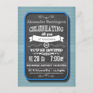 Trendy Blue Neon Chalkboard Birthday Party Invite Kaart
