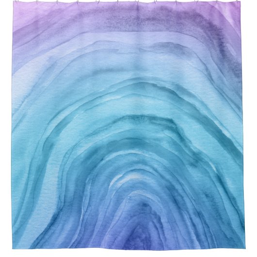 Trendy Blue Ombre Agate II Waterverf Patroon Douchegordijn (Voorkant)