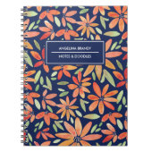 Trendy Blue & Oranje Waterverf Flower Notitieboek (Voorkant)