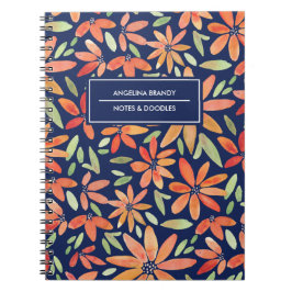 Trendy Blue & Oranje Waterverf Flower Notitieboek