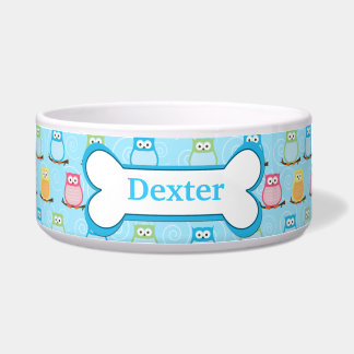 Trendy Blue Owls Gepersonaliseerd Pet Dog Food Bow Voerbakje