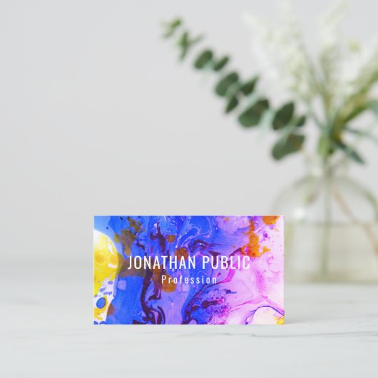 Trendy Blue Paars Yellow Modern Abstract Elegant Visitekaartje (Staand voorkant)