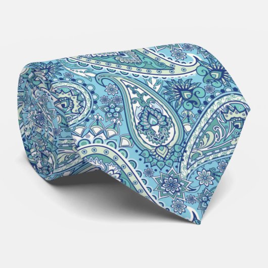 Trendy Blue Paisley Stropdas (Opgerold)