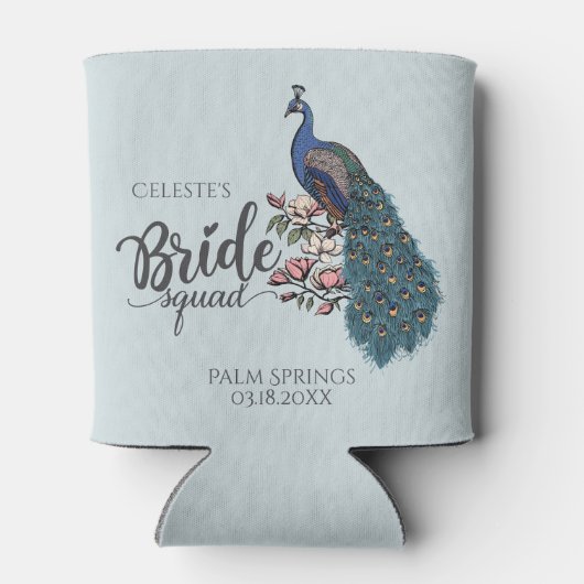 Trendy Blue Peacock Bride Squad Blikjeskoeler (Achterkant)