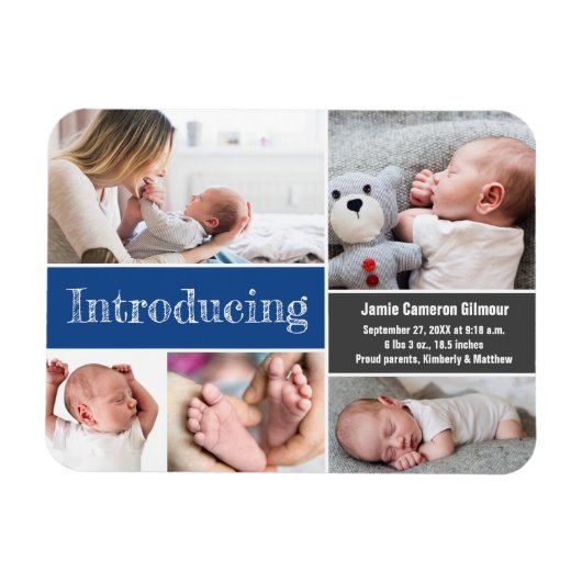 Trendy Blue Photos Introduction Baby boy Magneet (Horizontaal)