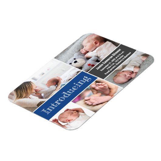 Trendy Blue Photos Introduction Baby boy Magneet (Linkerzijde)