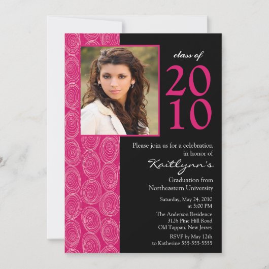 Trendy Blue & Pink Photo Afstuderen Invitation Kaart (Voorkant)