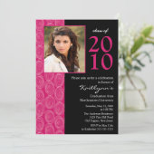 Trendy Blue & Pink Photo Afstuderen Invitation Kaart (Staand voorkant)
