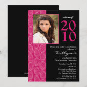 Trendy Blue & Pink Photo Afstuderen Invitation Kaart (Voorkant / Achterkant)