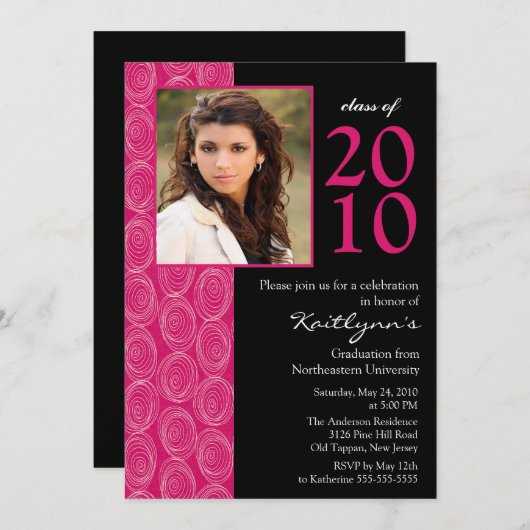 Trendy Blue & Pink Photo Afstuderen Invitation Kaart (Voorkant / Achterkant)