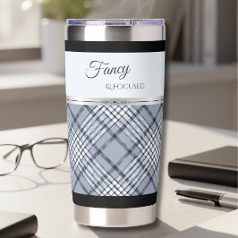 Trendy Blue Plaid Fancy and Focused Travel Mug Geïsoleerde Drinkbeker