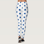 Trendy Blue Polka dot Pattern On White Retro  Leggings (Achterkant)
