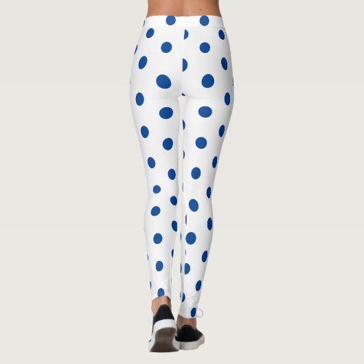 Trendy Blue Polka dot Pattern On White Retro  Leggings (Achterkant)