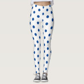 Trendy Blue Polka dot Pattern On White Retro  Leggings (Voorkant)
