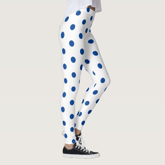 Trendy Blue Polka dot Pattern On White Retro  Leggings (Rechts)