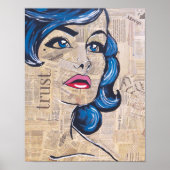 Trendy Blue Pop Art Woman Portret Eyes Poster (Voorkant)