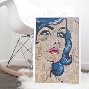 Trendy Blue Pop Art Woman Portret Eyes Poster
