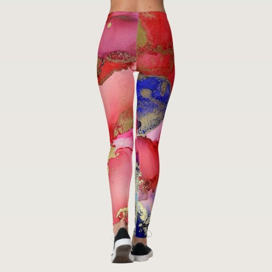 Trendy Blue Red Gold Liquid Art Leggings (Achterkant)