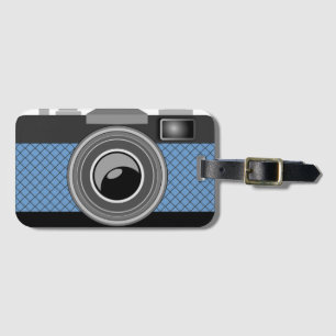 TRENDY BLUE RETRO FOTO CAMERA BAGAGELABEL