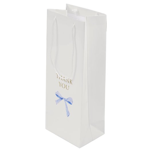 Trendy Blue Ribbon Bow Wedding Bedankt Wijn Cadeautas (Voorkant Gekanteld)