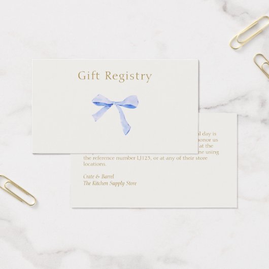 Trendy Blue Ribbon Wedding Registry Enclosure Visitekaartje (Kantoor)