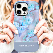 Trendy Blue Rozen Custom Name Floral Case-Mate iPhone Case