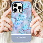 Trendy Blue Rozen Custom Name Floral Case-Mate iPhone Case
