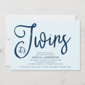 Trendy Blue Script Het is een tweeling Baby shower Kaart (Voorkant)