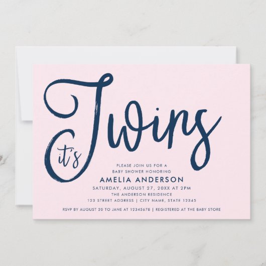 Trendy Blue Script Het is Twins Girl Baby shower Kaart (Voorkant)