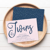Trendy Blue Script Het is Twins Girl Baby shower Kaart