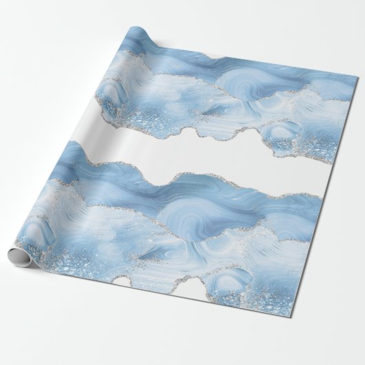 Trendy Blue Silver Agate Cadeaupapier (Uitgerold)