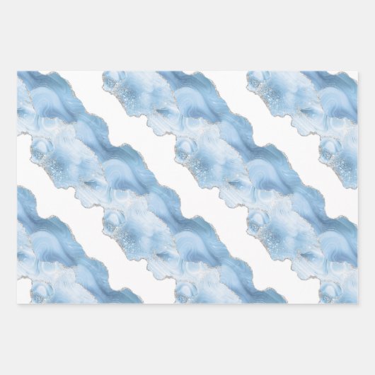 Trendy Blue Silver Agate Inpakpapier Vel (Voorkant)