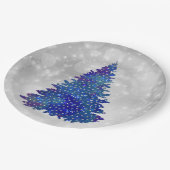 Trendy Blue Silver Glitter Tree Kerstmis Papieren Bordje (Gekanteld)