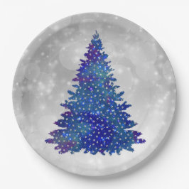 Trendy Blue Silver Glitter Tree Kerstmis Papieren Bordje