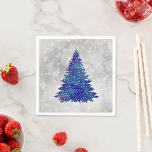 Trendy Blue Silver Glitter Tree Kerstmis Servet (Insitu)