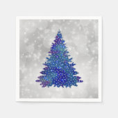 Trendy Blue Silver Glitter Tree Kerstmis Servet (Voorkant)