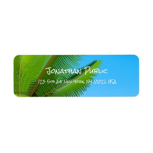 Trendy Blue Sky Palms Elegant Calligraphy Sjabloon Etiket (Voorkant)