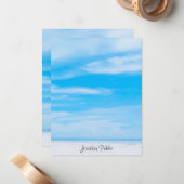 Trendy Blue Sky White Clouds Handgeschreven Sjablo Notitiekaartje (Voorkant / Achterkant in situ)