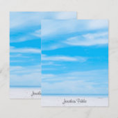 Trendy Blue Sky White Clouds Handgeschreven Sjablo Notitiekaartje (Voorkant / Achterkant)