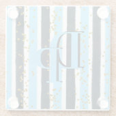 Trendy Blue Stripe Gold Glitter Monogram Glam Glazen Onderzetter (Achterkant)