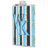 Trendy Blue Stripe Gold Glitter Monogram Glam Heupfles (Links)