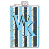 Trendy Blue Stripe Gold Glitter Monogram Glam Heupfles (Voorkant)