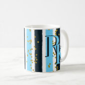 Trendy Blue Stripe Gold Glitter Monogram Glam Koffiemok (Voorkant rechts)